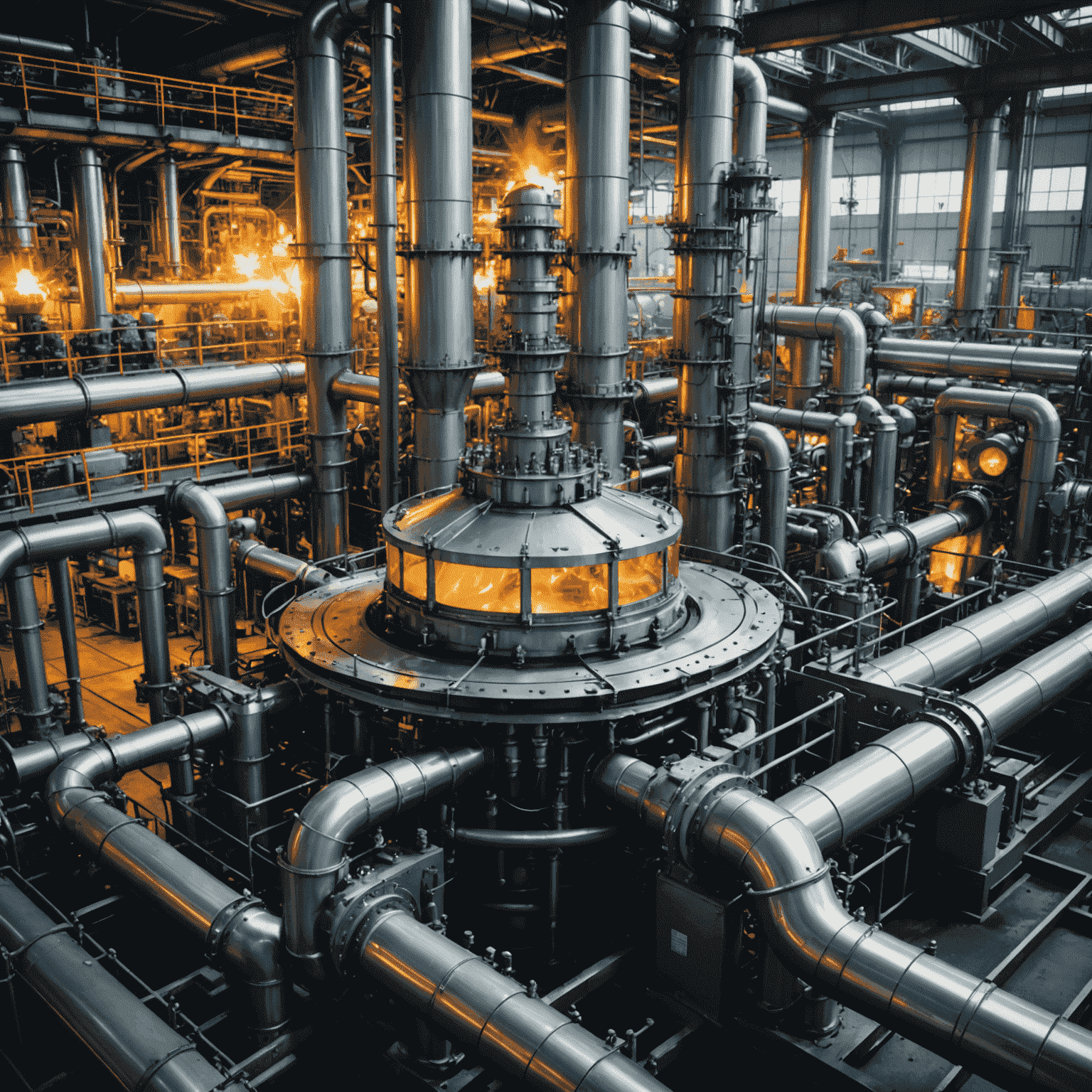 Complex refinery machinery with digital overlay showing machine learning optimization