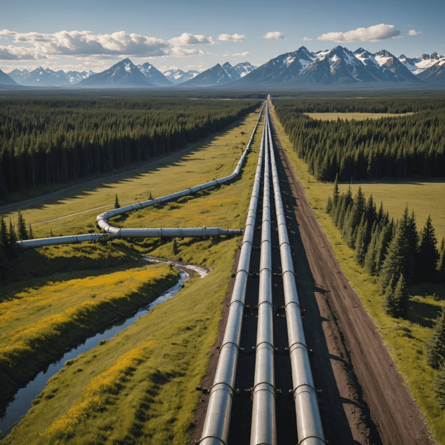 Oil pipeline stretching across Canadian landscape with AI-generated maintenance alerts